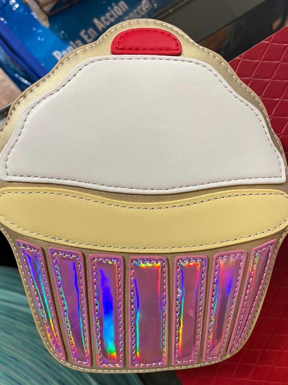 Givie !!!Cupcake Holographic Accent Crossbody Bag - White, Yellow, Pink